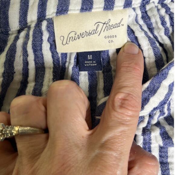 Universal Thread Striped Cotton Shirt M Blue White Button Front European Summer - Picture 6 of 9